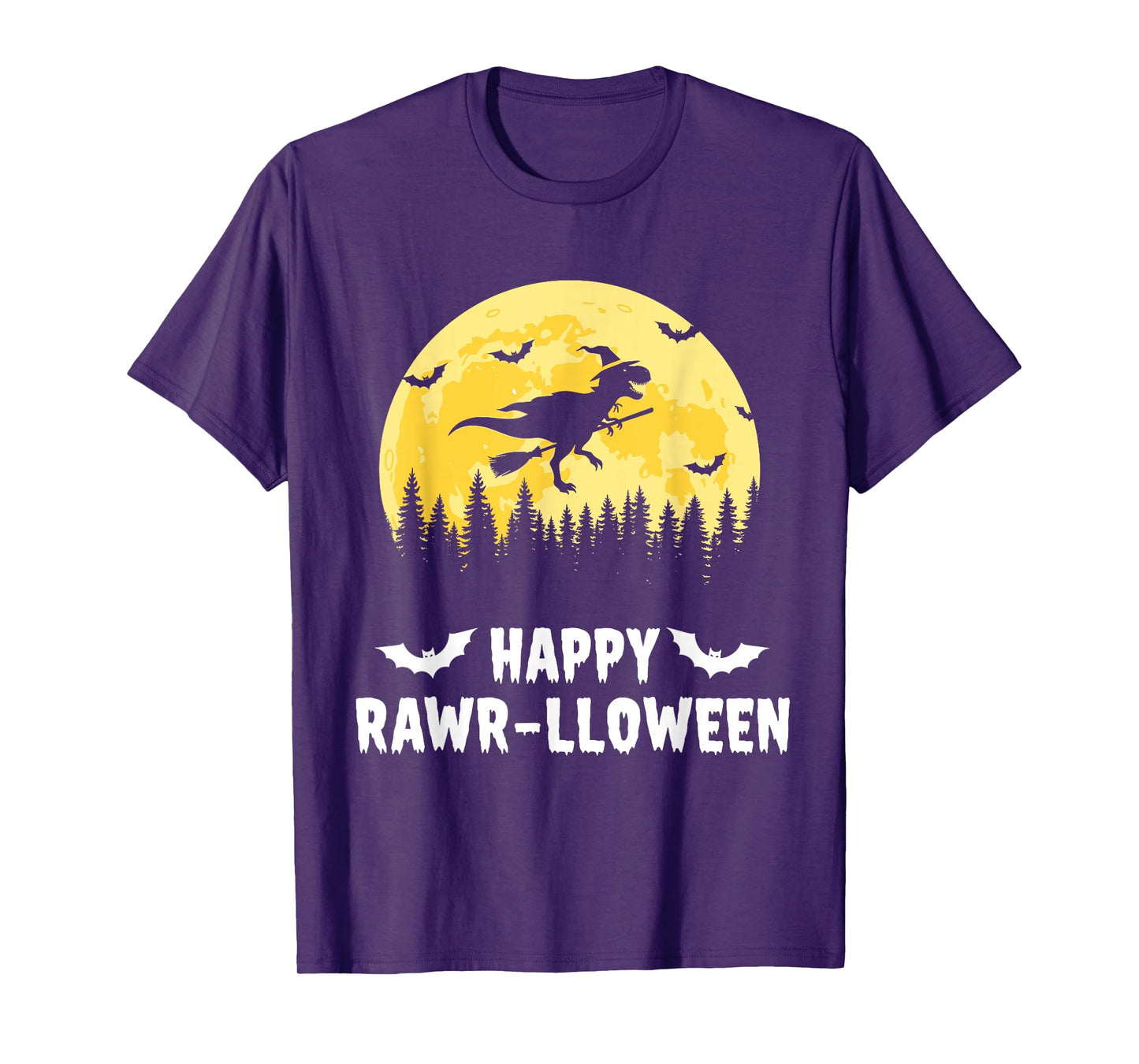 Happy Rawr-lloween Funny Halloween T Rex Flying Witch T-Shirt