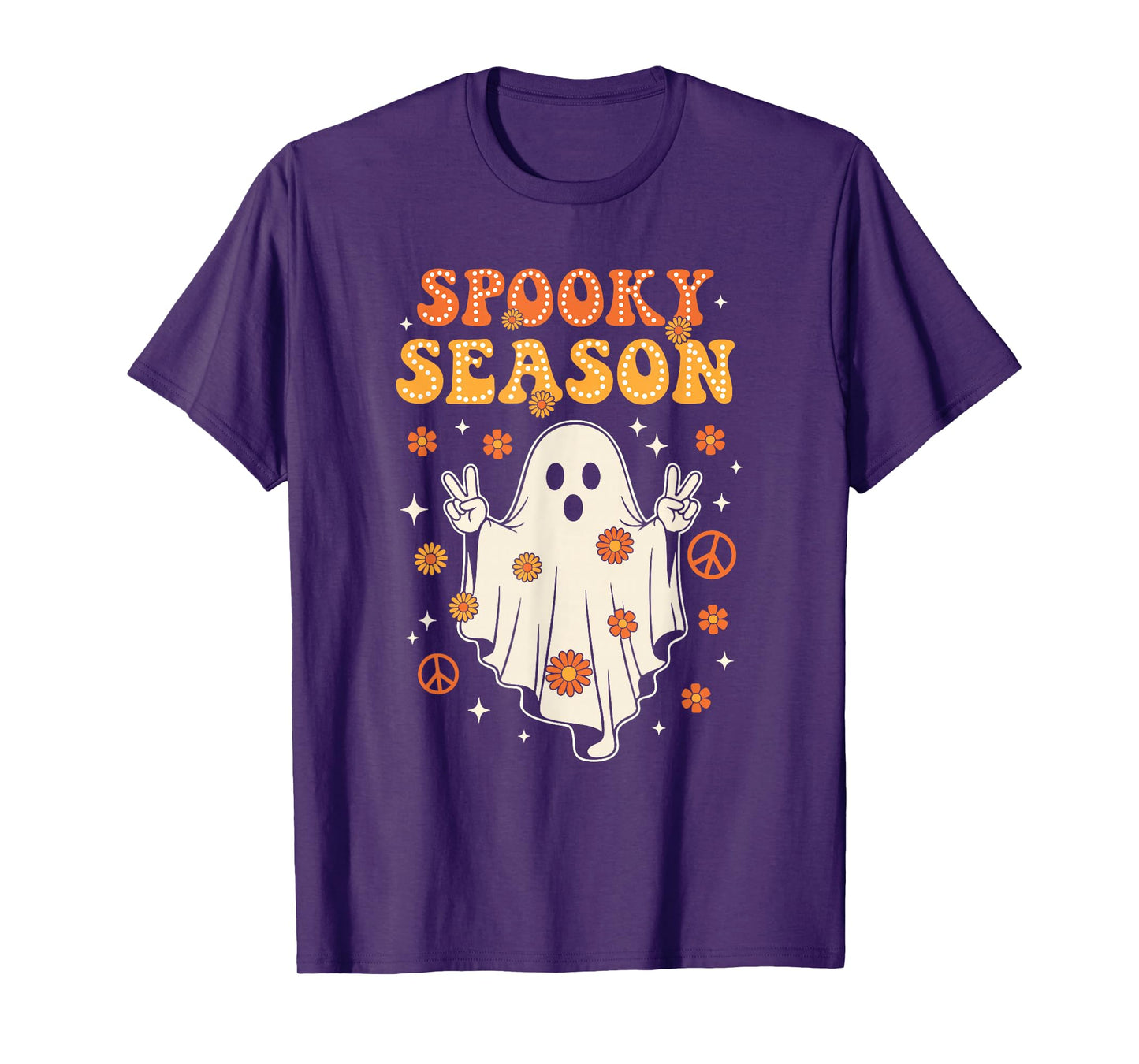 Groovy Spooky Season Retro Ghost Holding Pumpkin Halloween T-Shirt