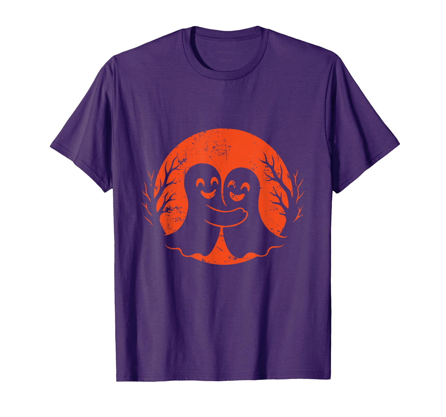 Hugging Ghosts Halloween Moon T-Shirt