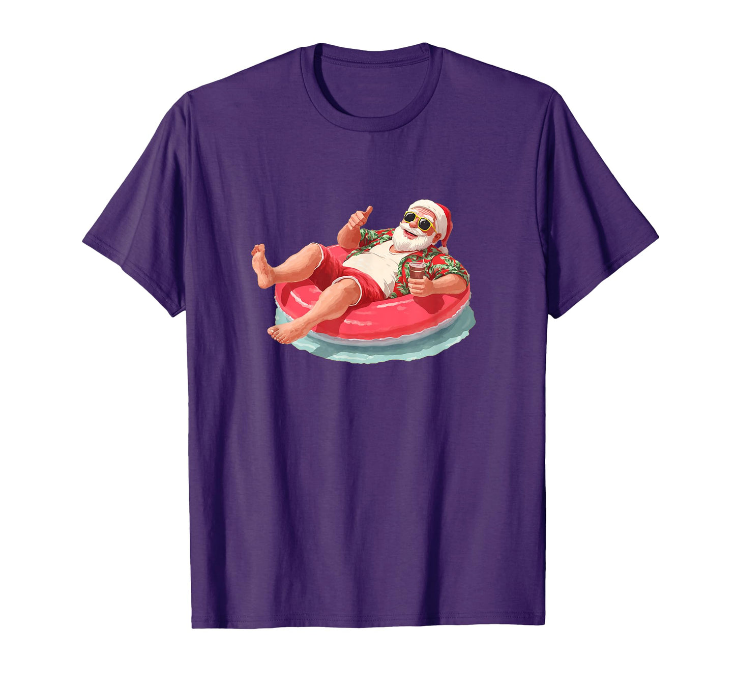Awesome Santa Claus in Pool Ring for Amazing Christmas T-Shirt