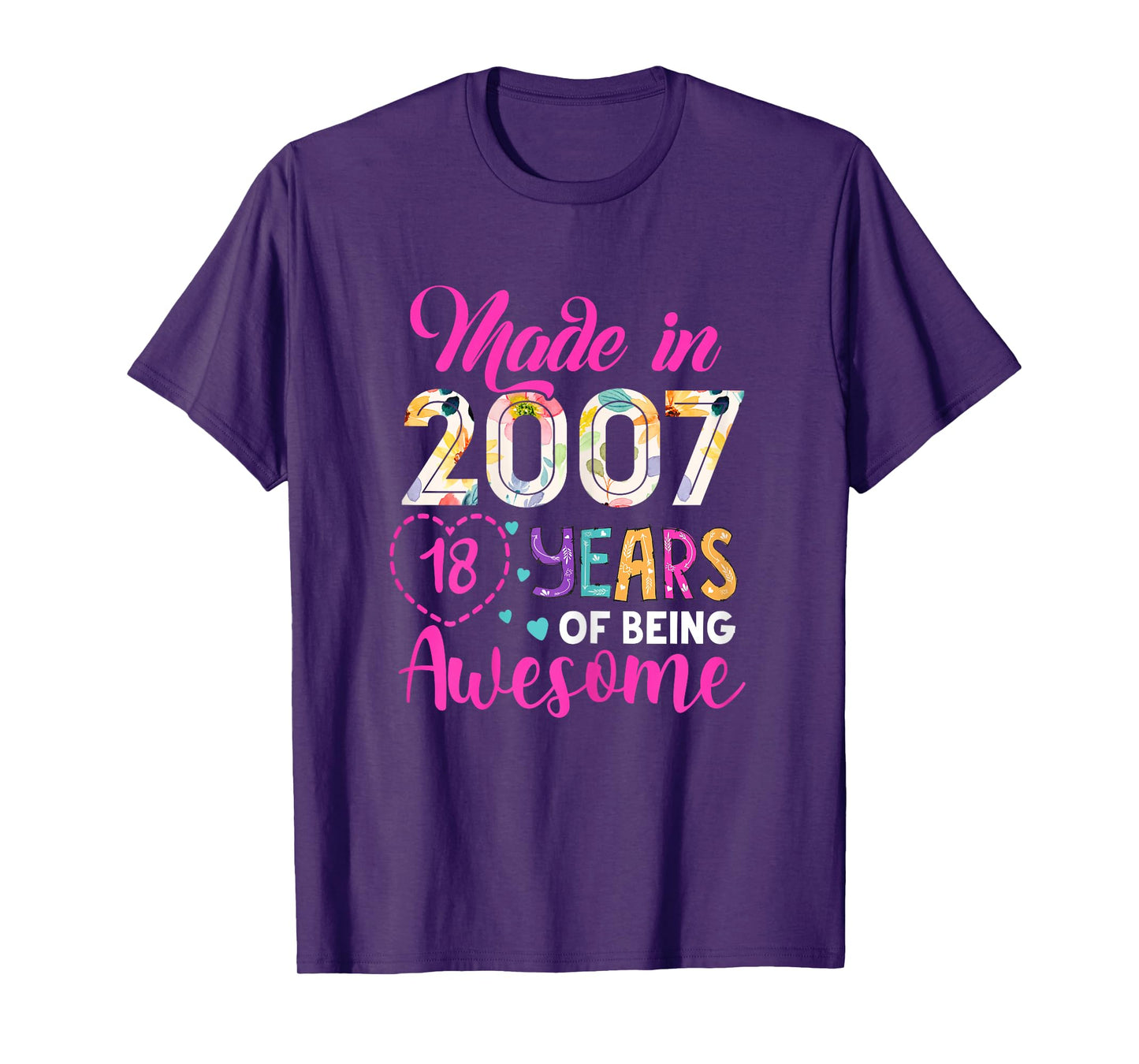 18 Year Of Being Awesome Made In 2007 Birthday Gifts Vintage T-Shirt