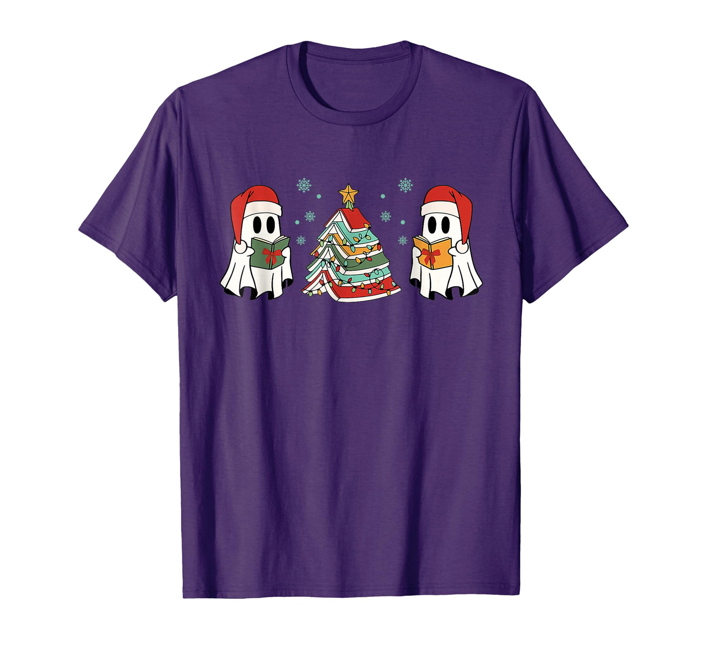 Funny Christmas Ghost Reading Book Librarian Teacher Xmas T-Shirt