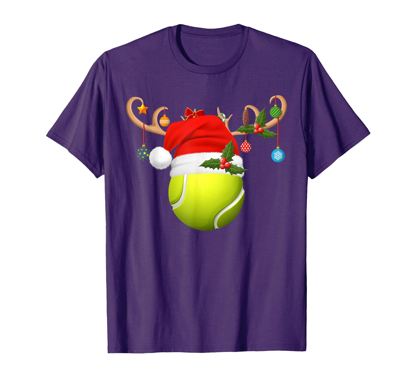 Tennis Ball Christmas Reindeer Santa Hat Sports Player Xmas T-Shirt