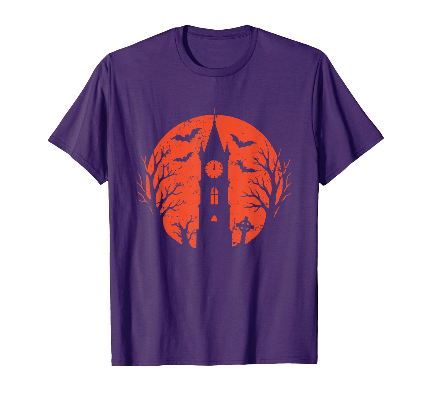 Clock Tower and Bats Halloween Moon T-Shirt