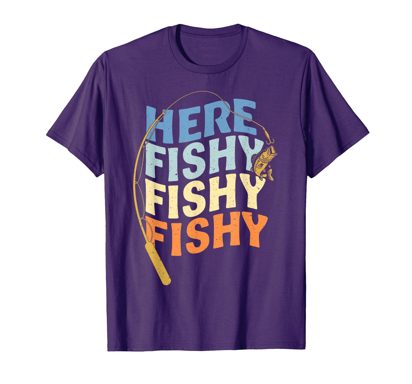 Fishing Funny Saying Vintage Graphic Here Fishy Fisherman T-Shirt