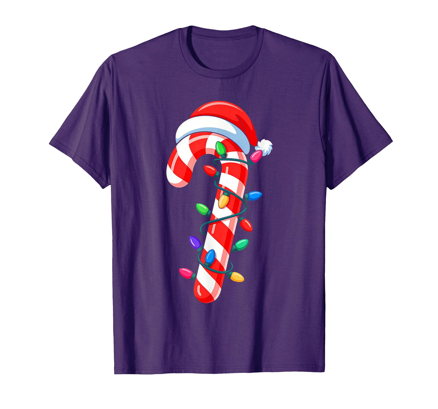 Candy Cane Christmas Lights Santa Hat Family Xmas Pajamas T-Shirt