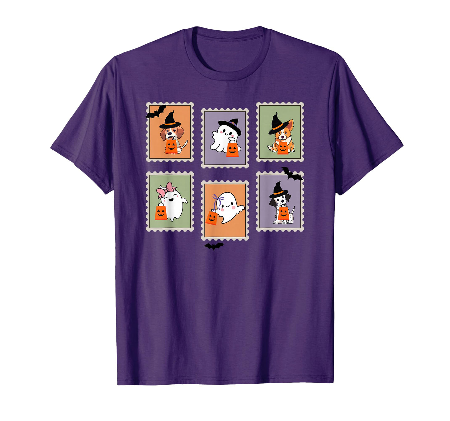 Halloween Postage Stamp Ghosts, Dogs and Bats T-Shirt