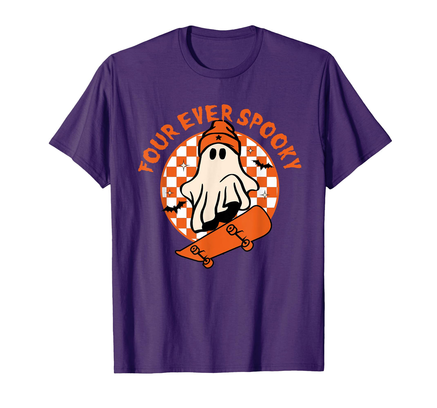 Four Ever Spooky 4th Birthday Halloween Skateboarding Ghost T-Shirt