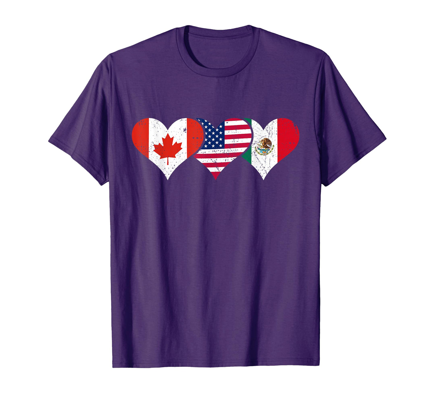 Canada, Mexico & USA Flags Canadian Mexican American Hearts T-Shirt