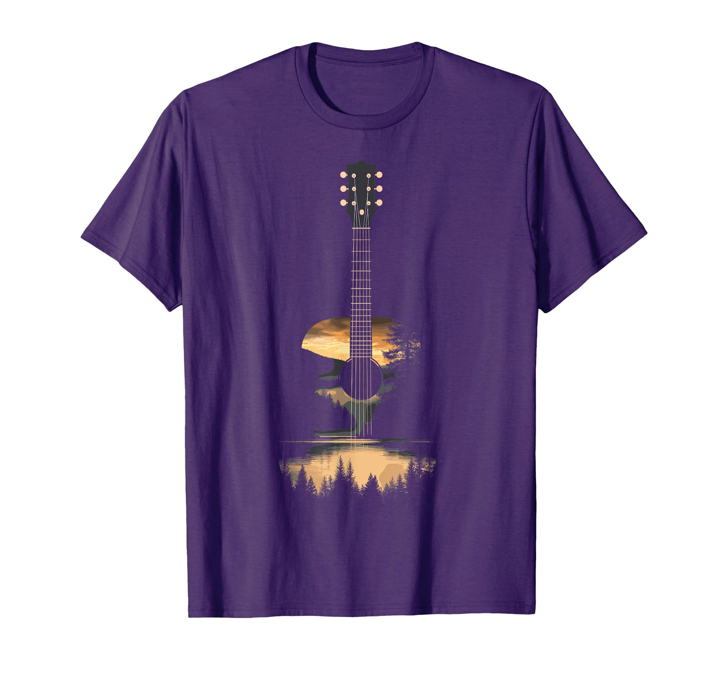 Sunset Acoustic Guitar Scenic Nature Art T-Shirt