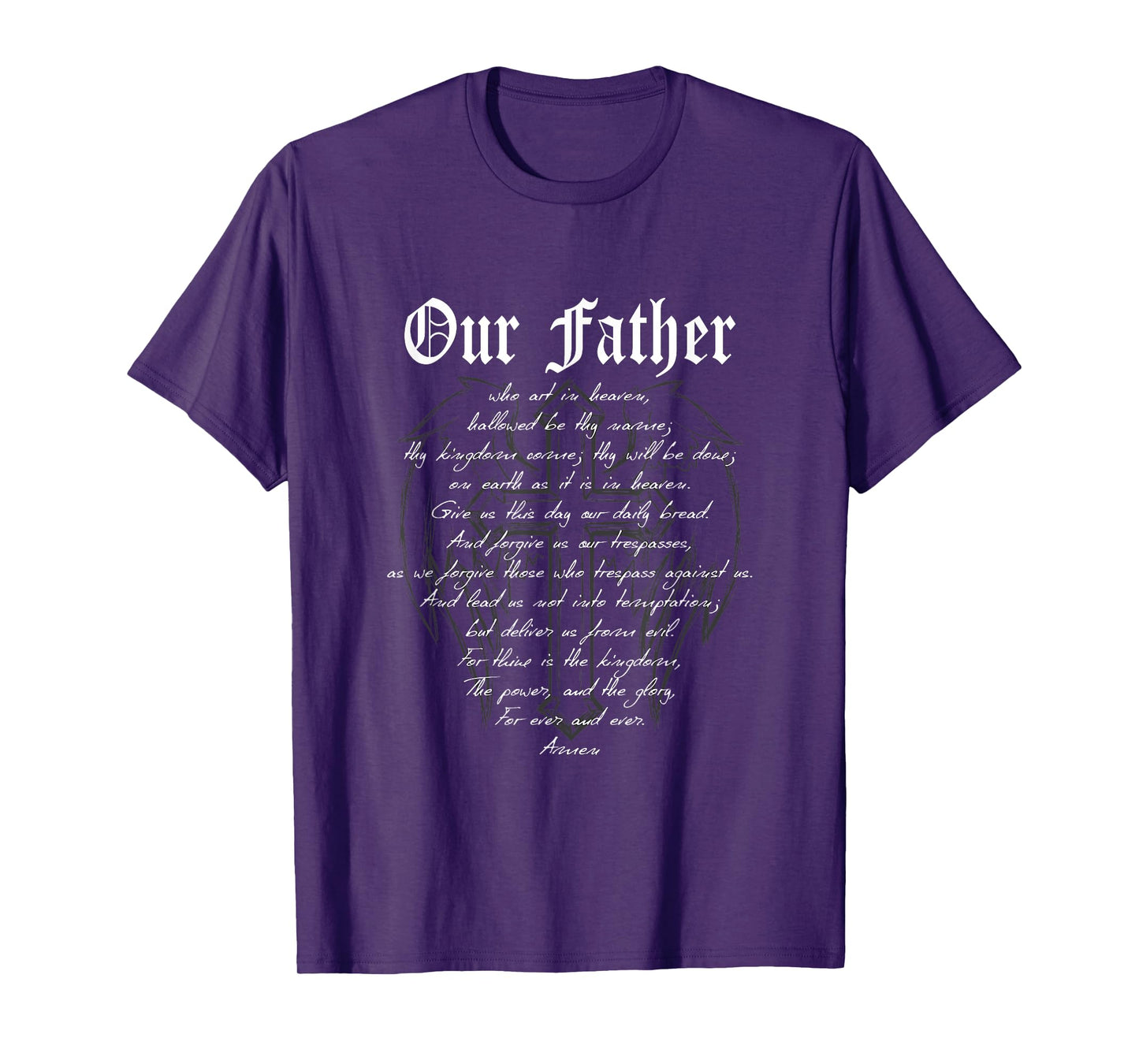 PTL Designs The Lord's Prayer - Written Over a Cross with Angel Wings Unisex-Adults T-Shirt - Black - Small