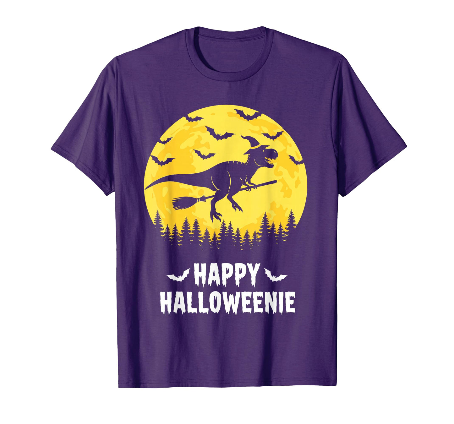 Happy Halloweenie Funny Dinosaur T Rex Flying Witch T-Shirt