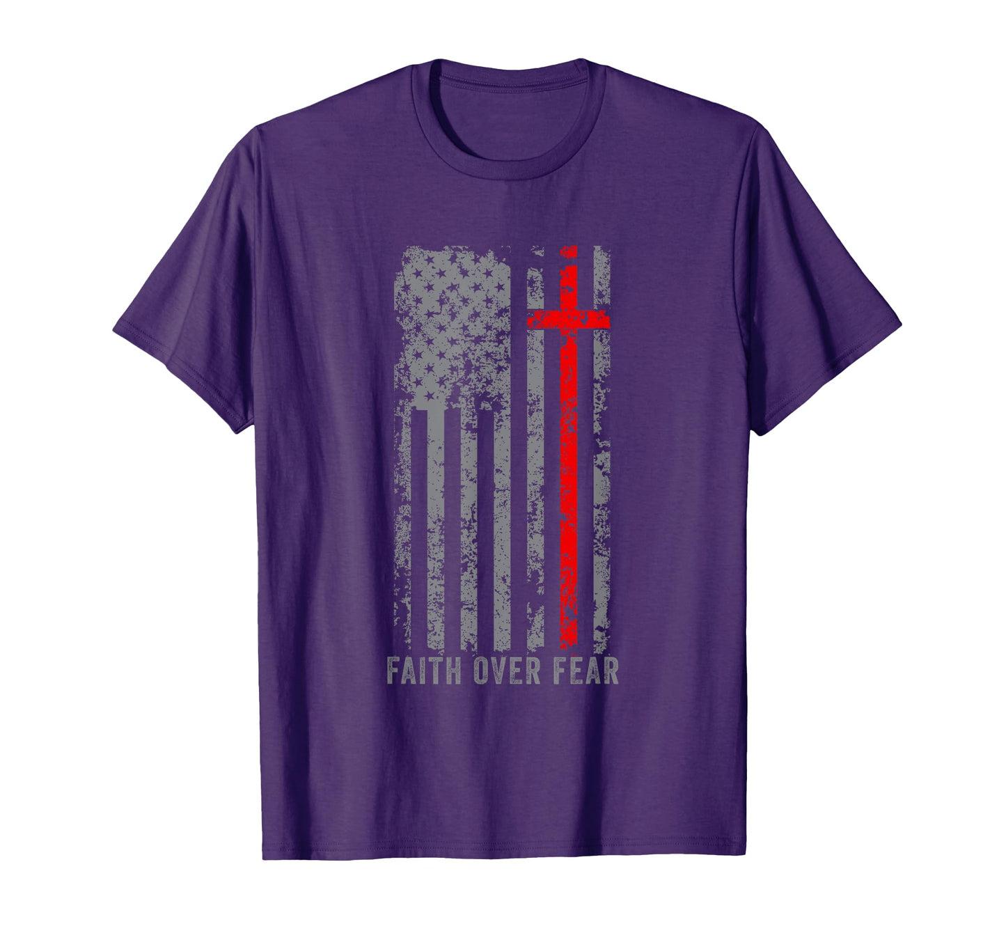 Faith Over Fears Cool Christian Cross Gym American USA Flag T-Shirt