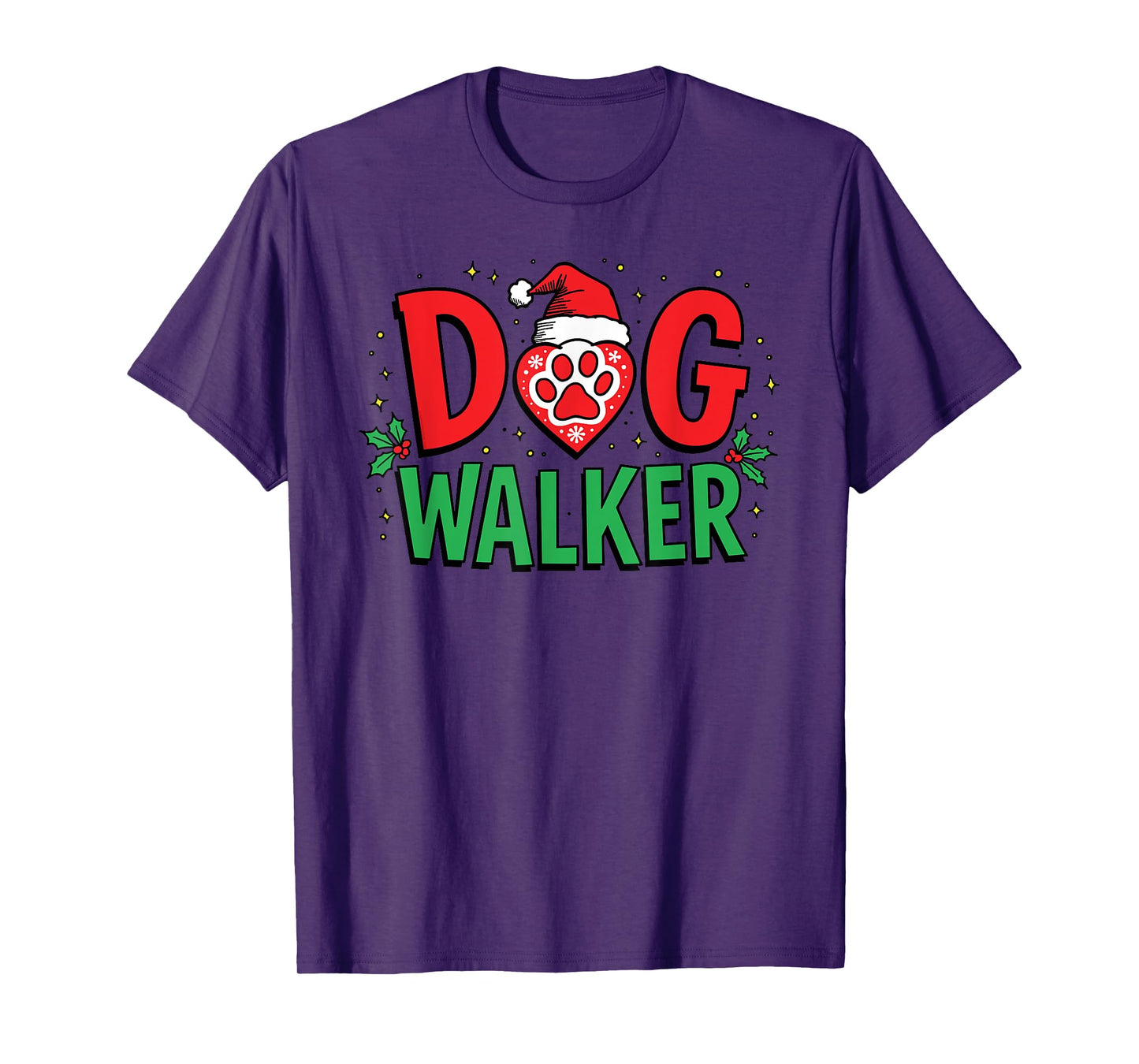 Funny Christmas Dog Walker Santa Hat Paw Holiday T-Shirt