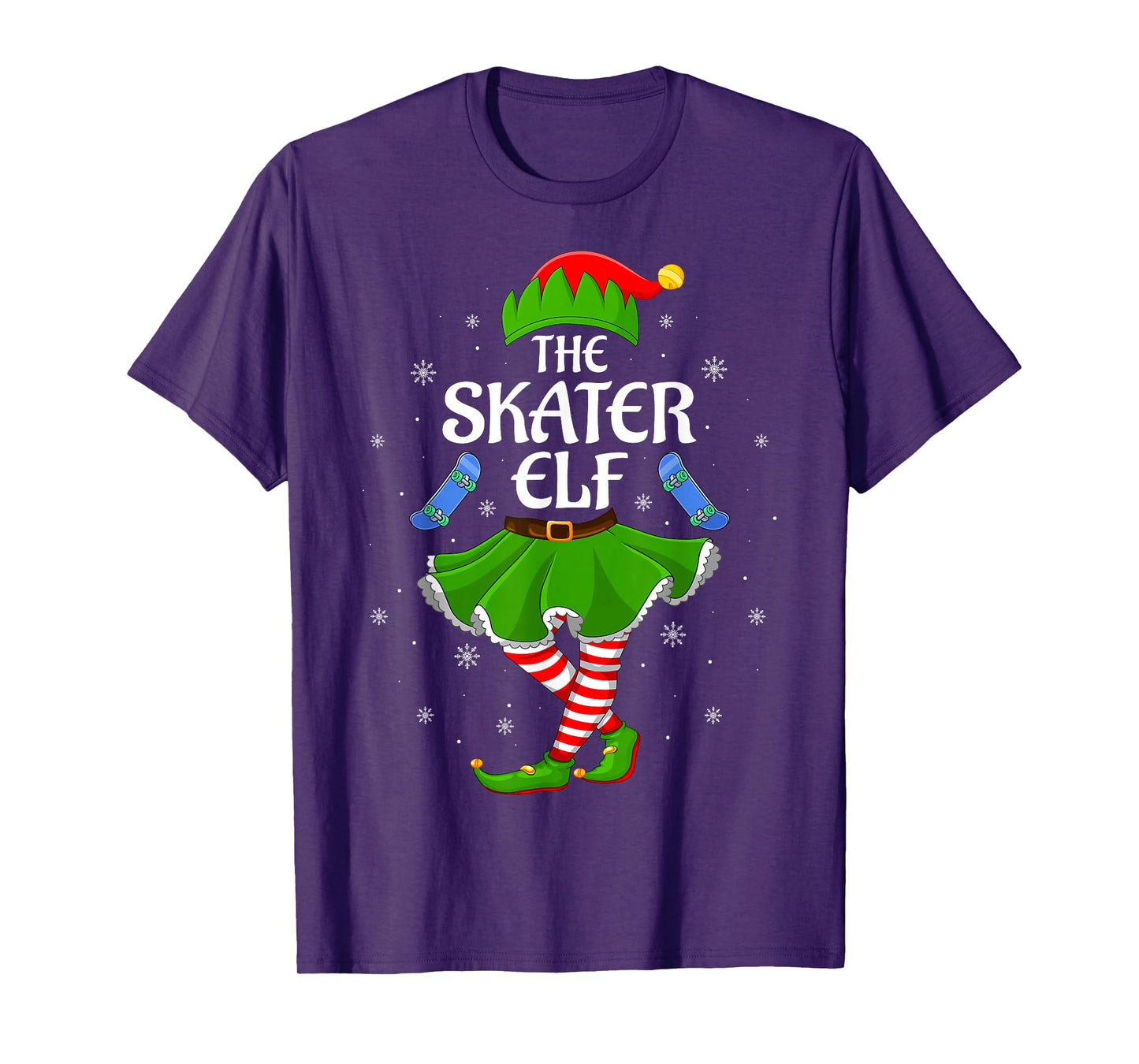 Skater Elf Christmas Family Girls Women Elf Squad Xmas T-Shirt