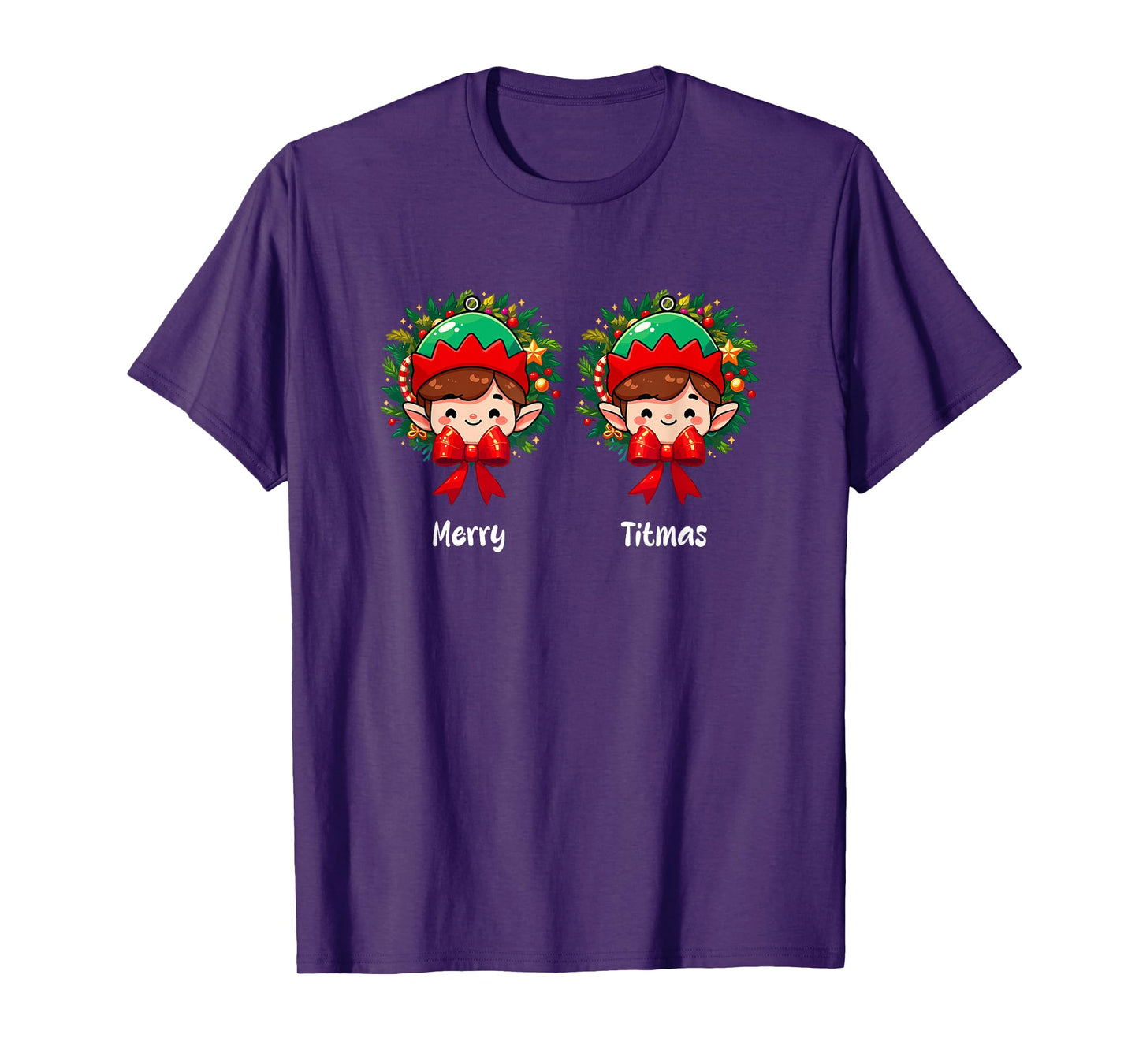 Merry Christmas Funny Joke Bra Women Costume Two Cute Elf T-Shirt