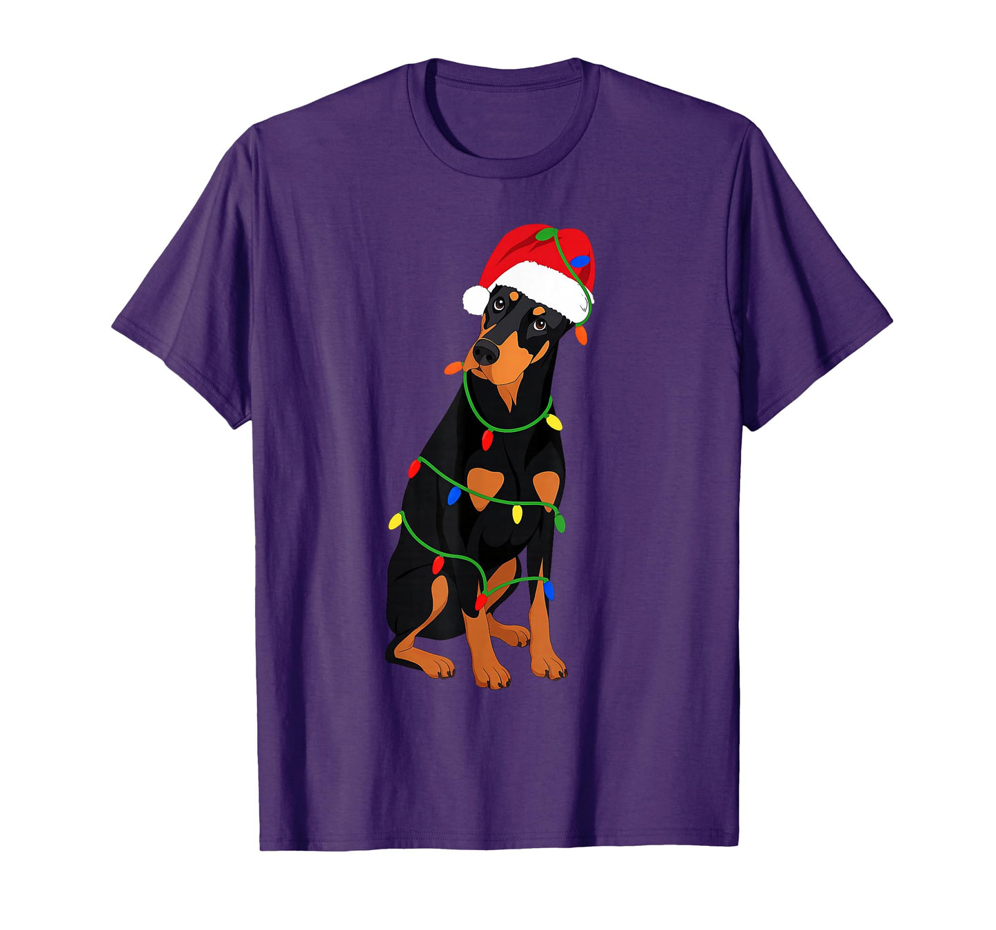 Doberman Pinscher Christmas Tree Lights Holiday Dog Lover T-Shirt