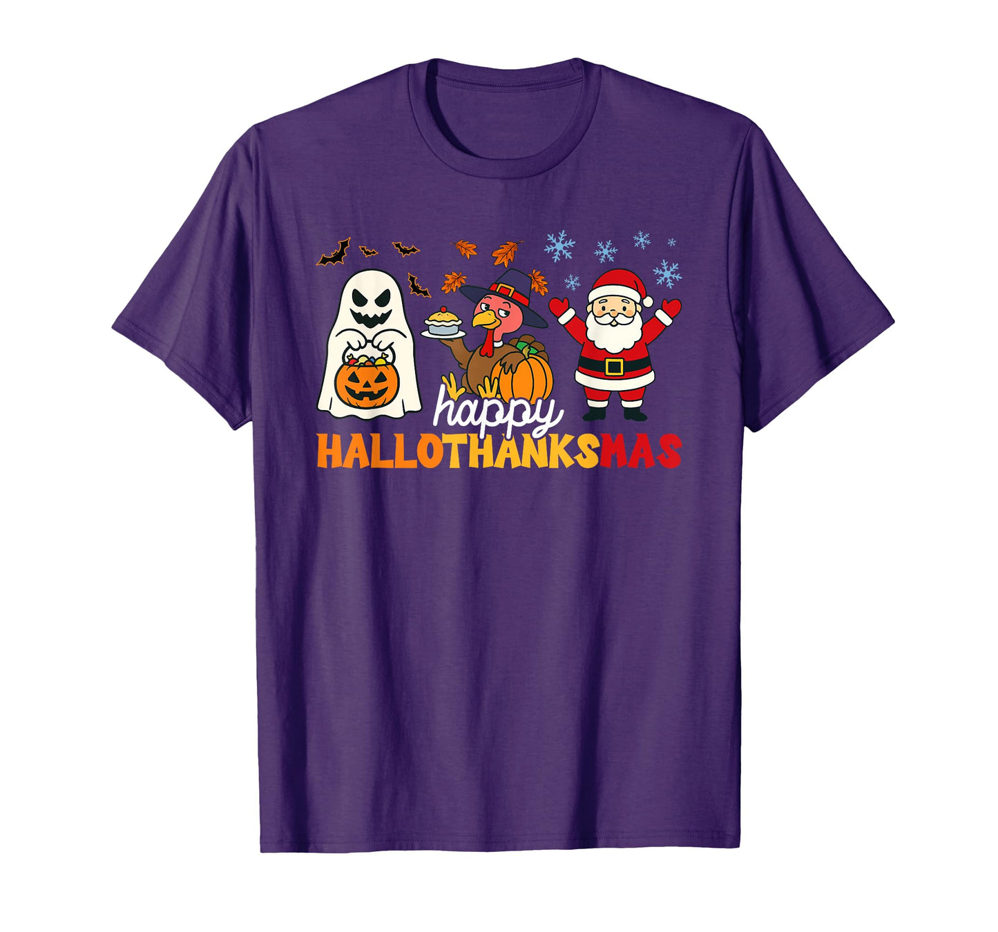 Happy Hallothanksmas Ghost Turkey Pumpkin Christmas Santa T-Shirt