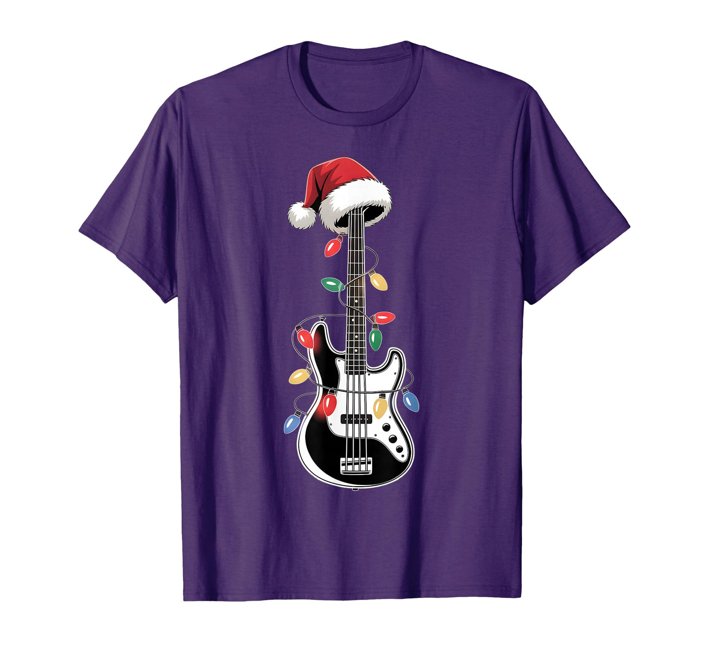Guitar Santa Christmas Lights Bassist Guitarist Music Men T-Shirt