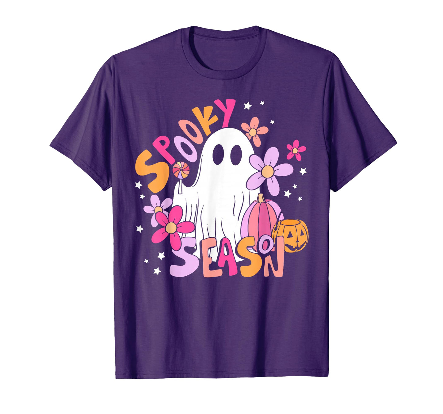 Spooky Season Happy Halloween Retro Ghost Spooky Women Girls T-Shirt