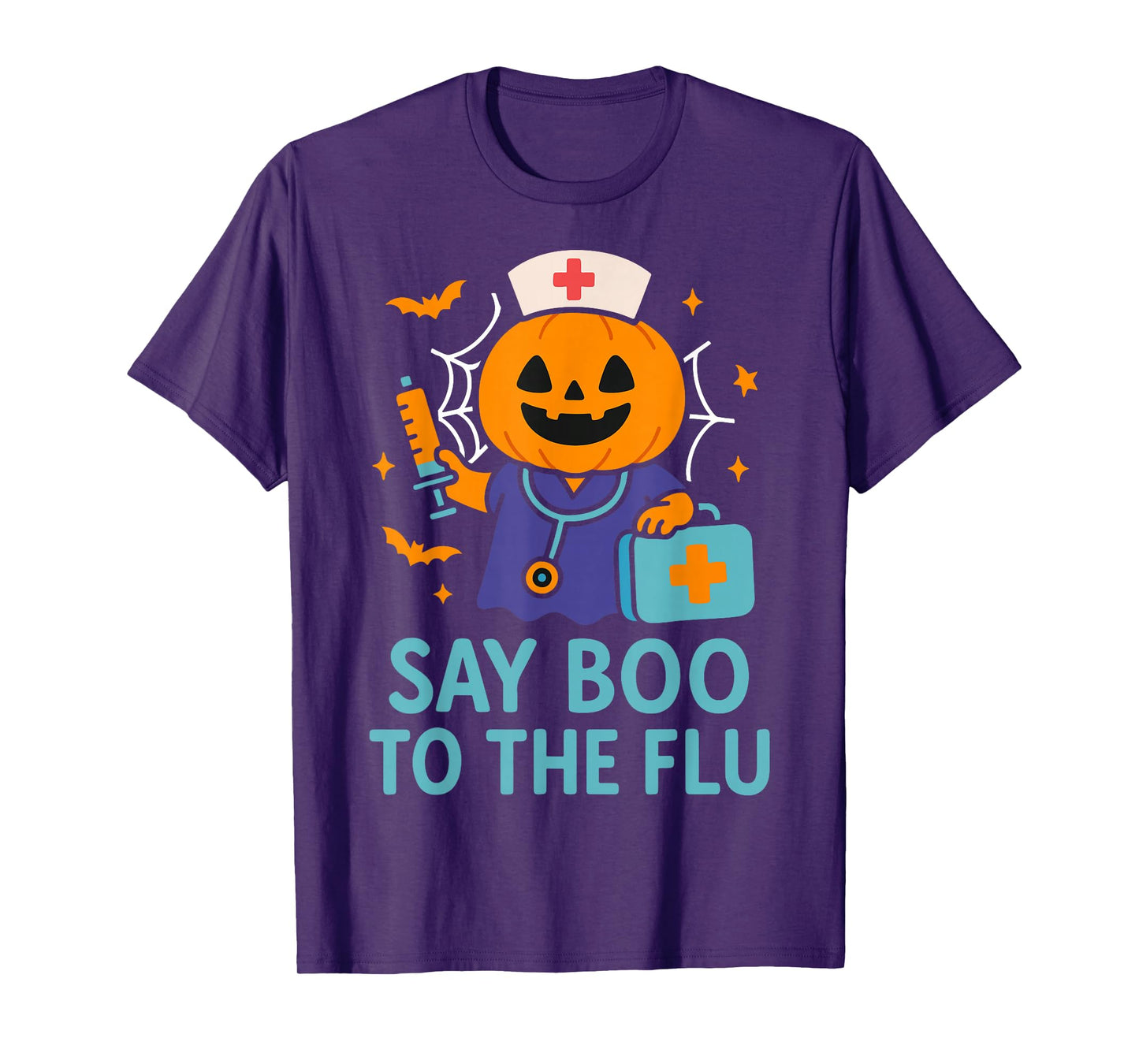Say Boo to The Flu Nurse Halloween Vaccine Pumpkin Crew T-Shirt