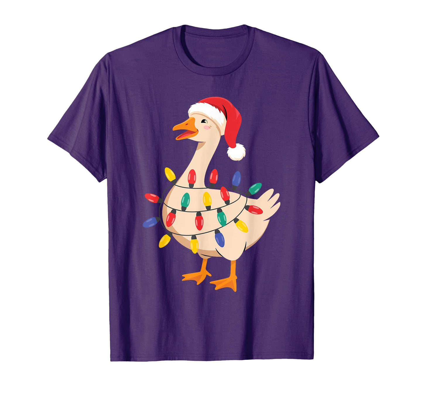 Goose Santa Hat Funny Christmas Lights Xmas Tree Men Women T-Shirt