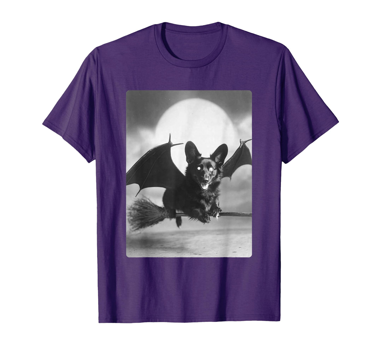 Gothic Corgi Witch Broom Bat Wings Spooky Halloween Dog T-Shirt