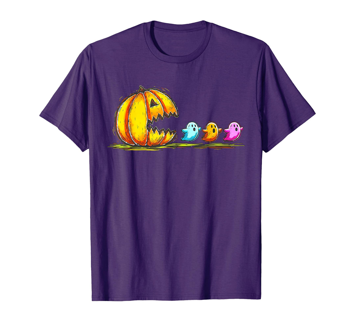 Retro Halloween Pumpkin Chasing Ghost Costume Men Boys T-Shirt