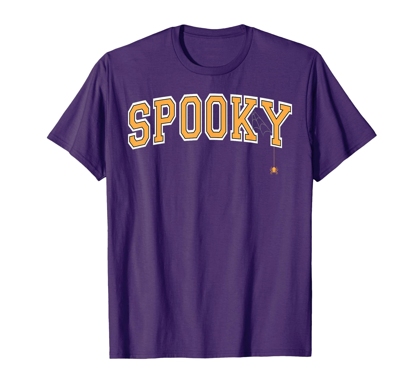 Spooky with Spider and Web Halloween Varsity Orange Letters T-Shirt