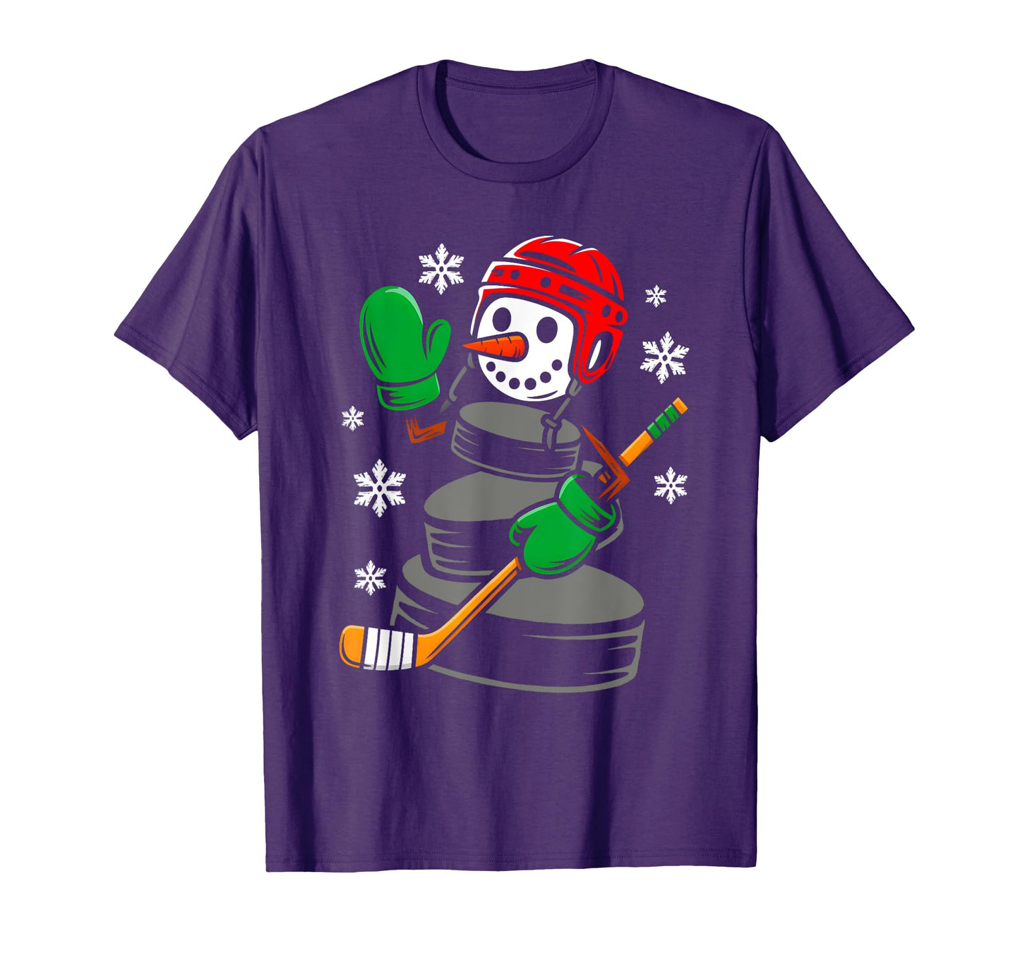 Hockey Santa Hat Snowman Xmas Funny Hockey Lover Christmas T-Shirt