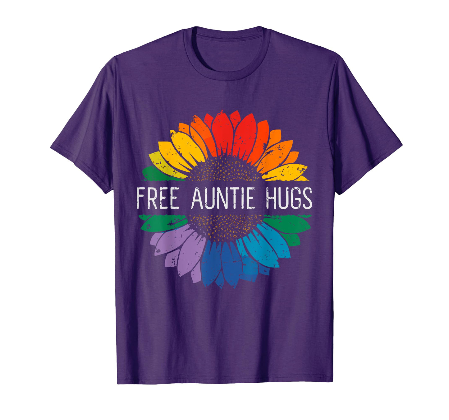 Free Auntie Hugs, LGBT Gay Lesbian Pride Month Rainbow Flag T-Shirt
