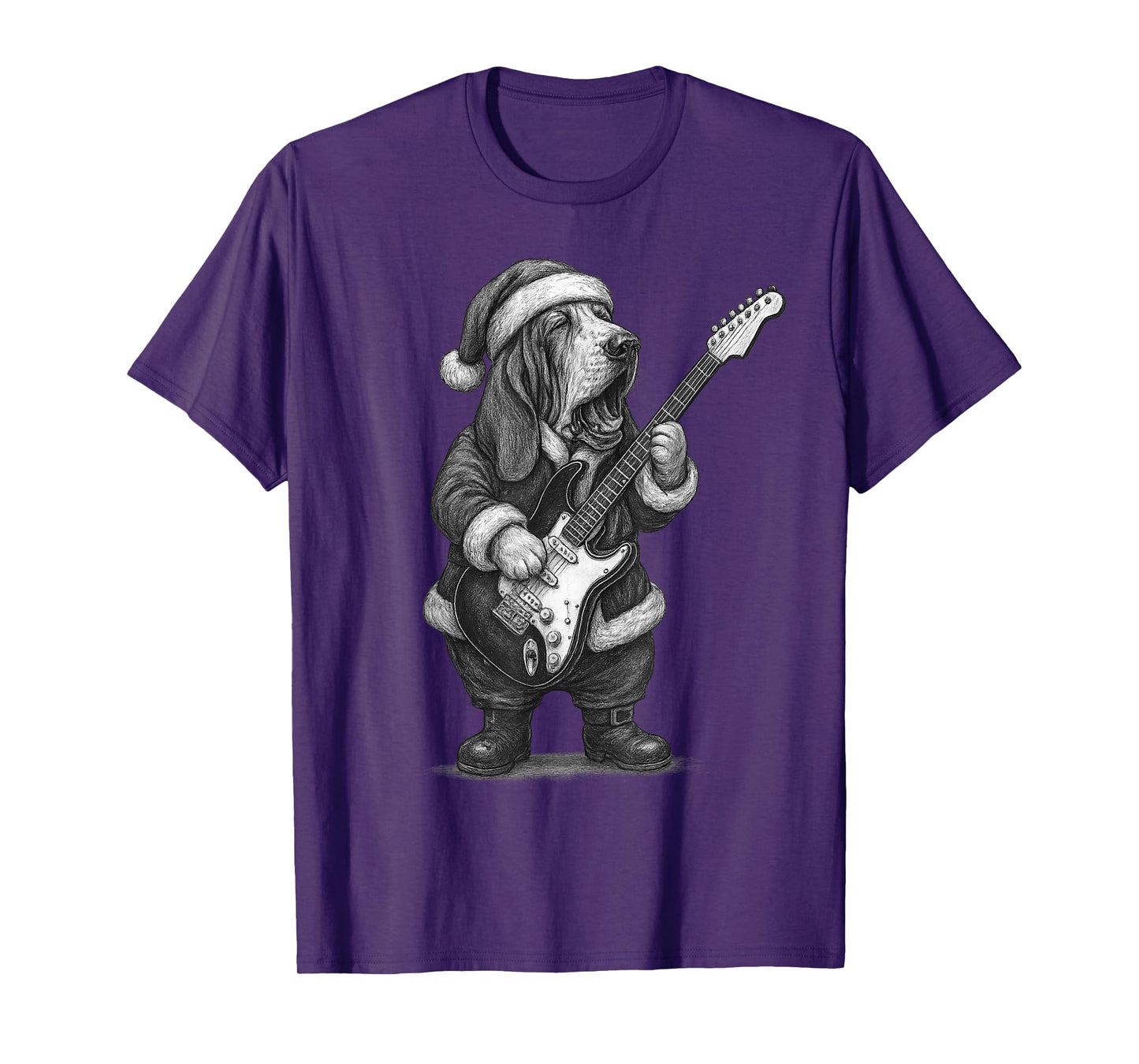 Basset Hound Playing Guitar Christmas Dog Lover T-Shirt