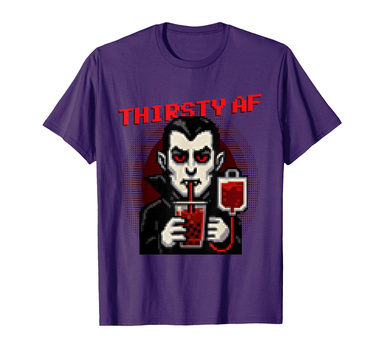 Thirsty AF Funny Pixel Art Vampire Halloween T-Shirt