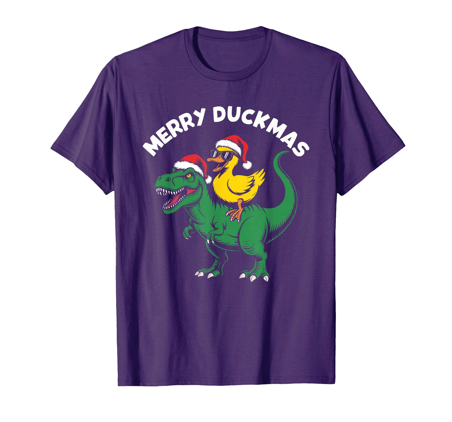 Merry quackmas Everyone, Christmas Duck Riding Dinosaur T-Shirt
