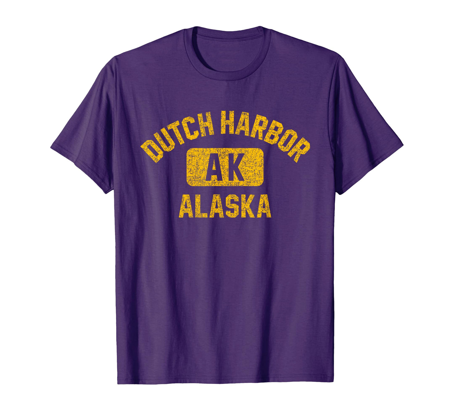 Dutch Harbor Alaska Gym Style Distressed Amber Print T-Shirt