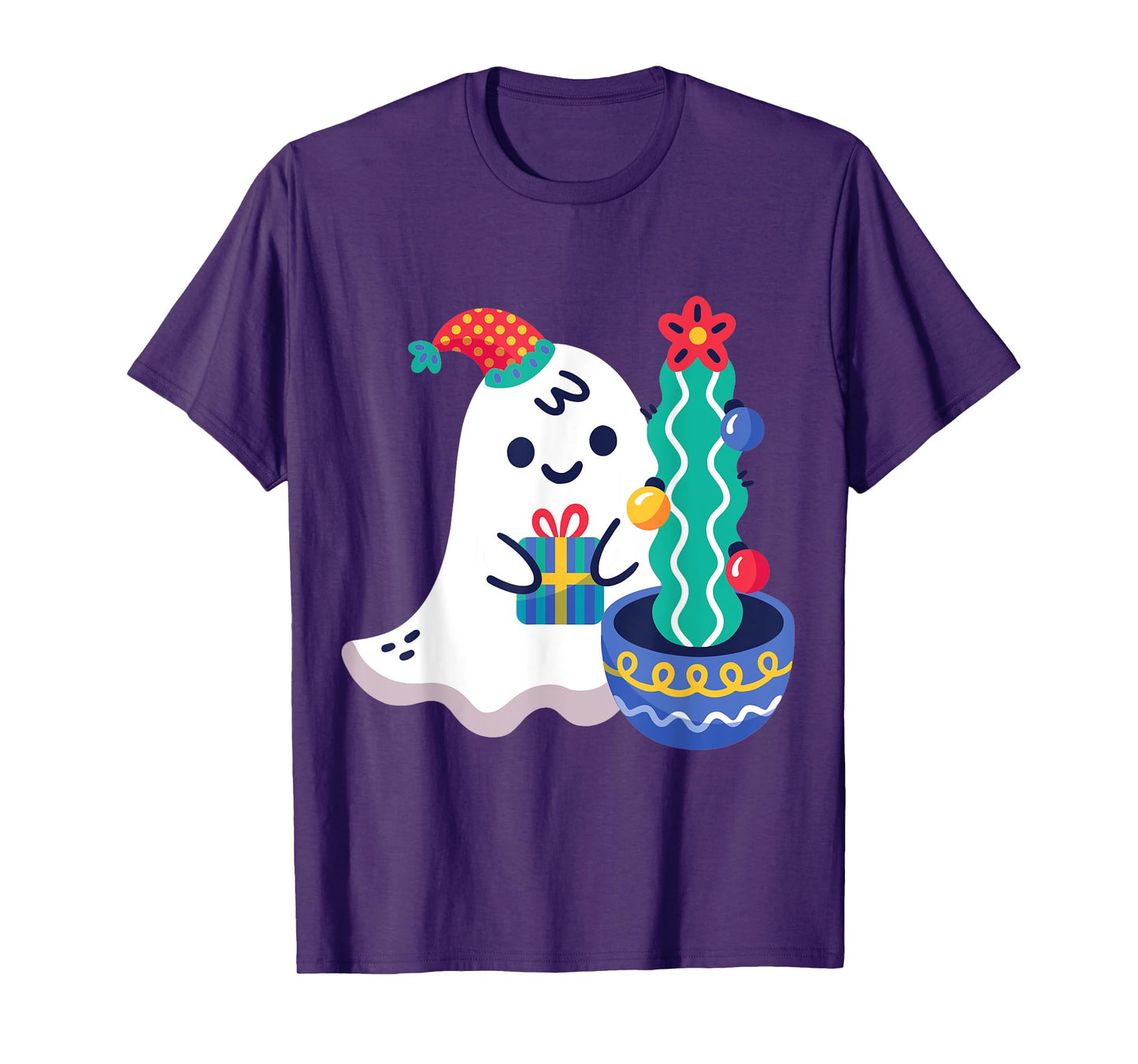 Ugly Christmas Ghost Xmas Cactus Santa Claus Cute Gothic T-Shirt