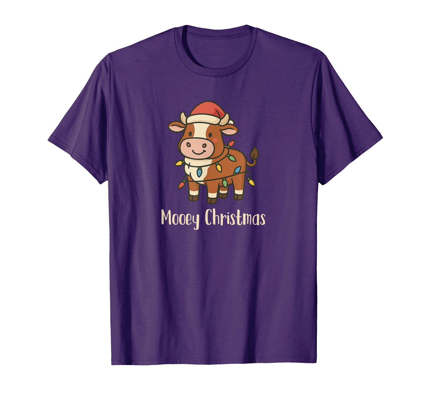 Christmas Cow Lights Santa hat Funny Mooey Christmas T-Shirt