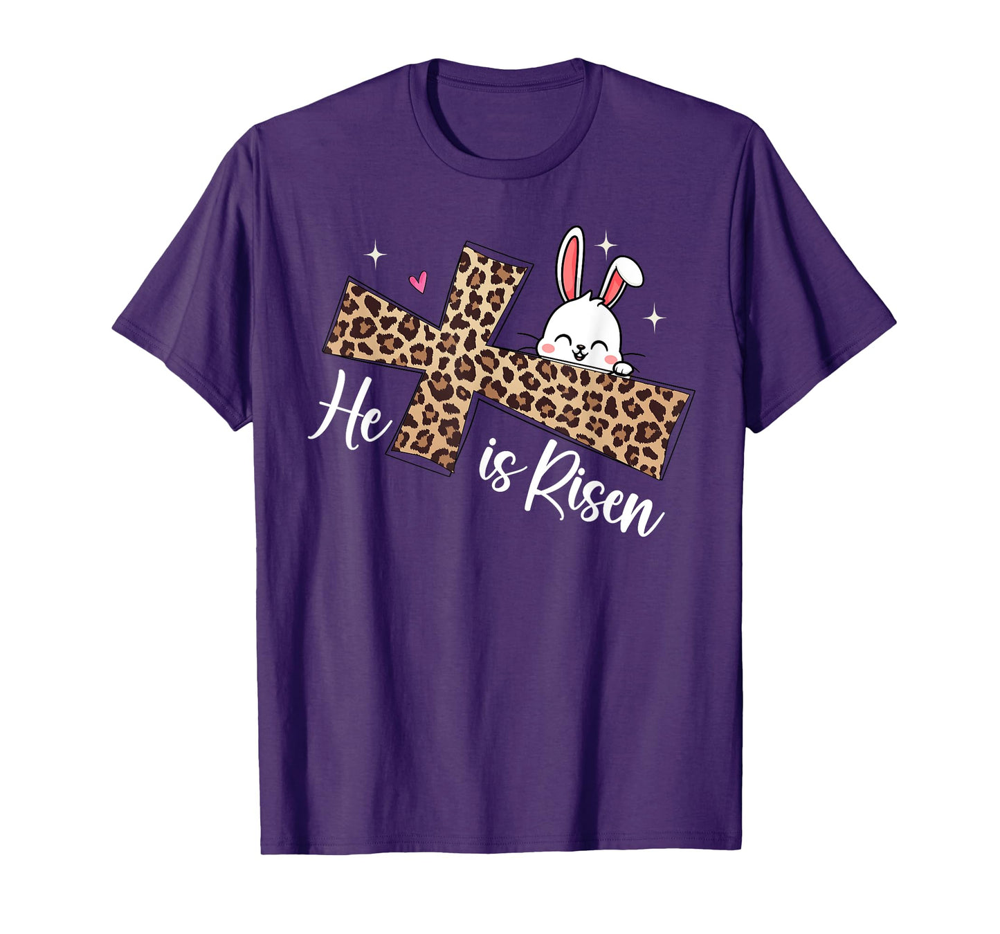 He Is Risen Leopard Cross Bunny Easter Day Christian Faith T-Shirt