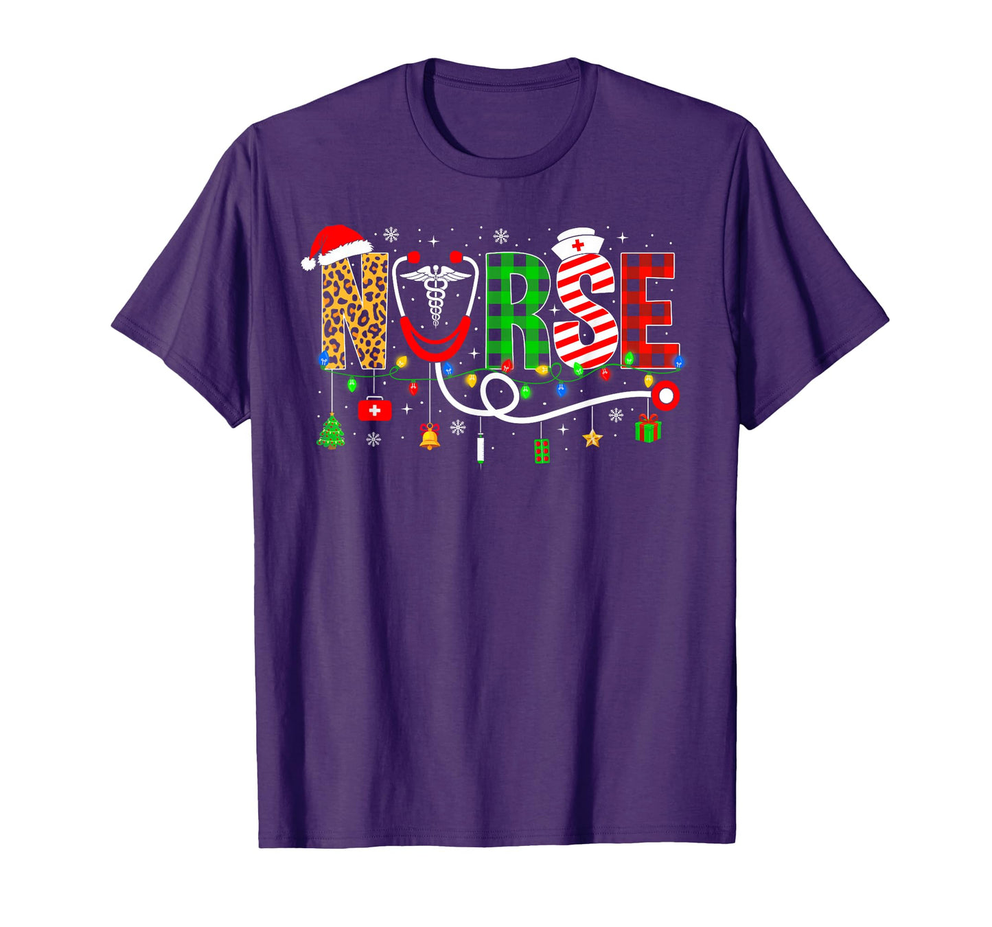 Nurse Christmas Stethoscope Nurses Xmas Pajamas Girls Women T-Shirt