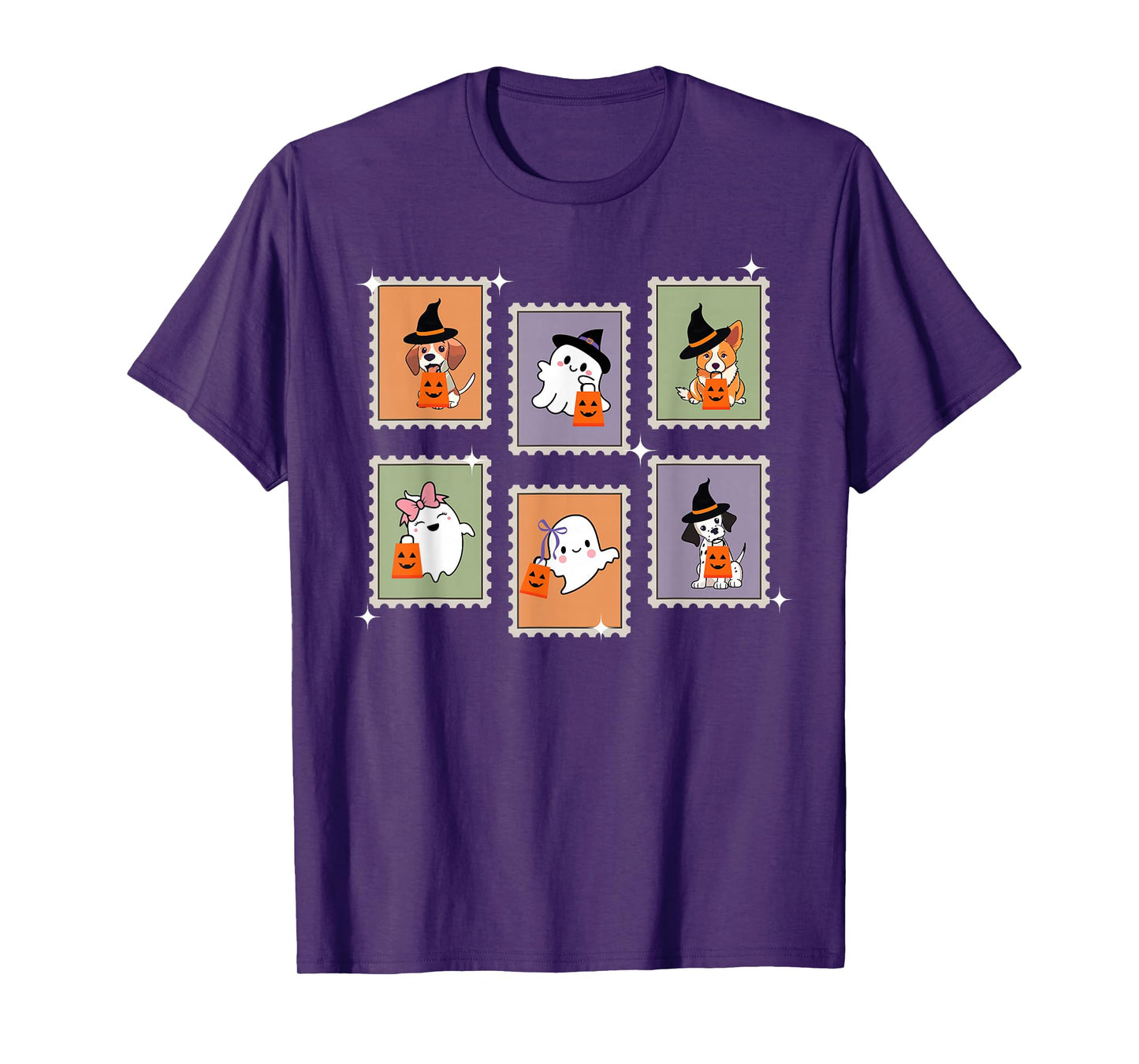 Halloween Postage Stamp Ghosts and Dogs T-Shirt