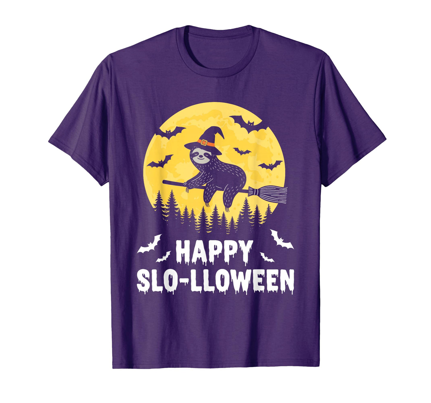 Happy Slo-lloween Funny Halloween Sloth Flying Witch T-Shirt