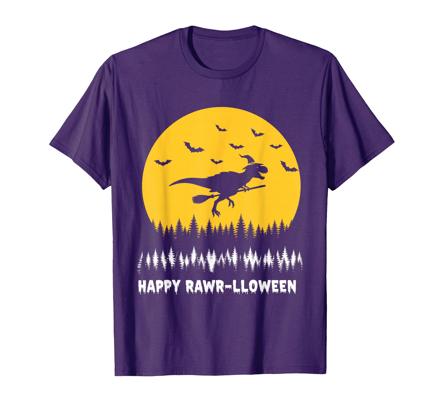 Happy Rawr-lloween Funny Halloween T Rex Flying Witch T-Shirt