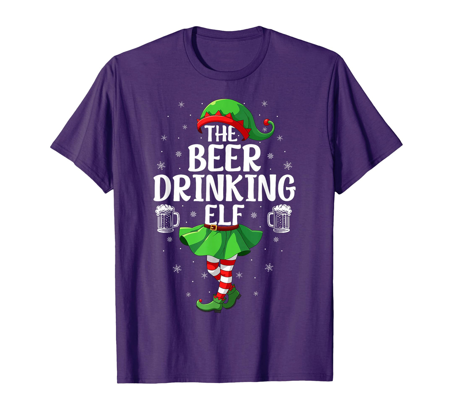 Beer Drinking Elf Christmas Girl Women Elf Squad Xmas Family T-Shirt