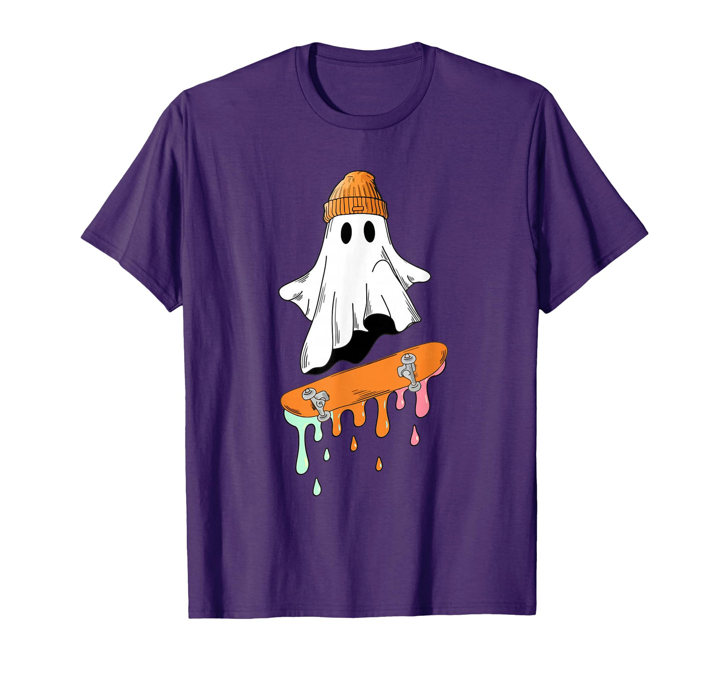 Ghost Skateboard Lazy Halloween Costume Skateboarding Drip T-Shirt
