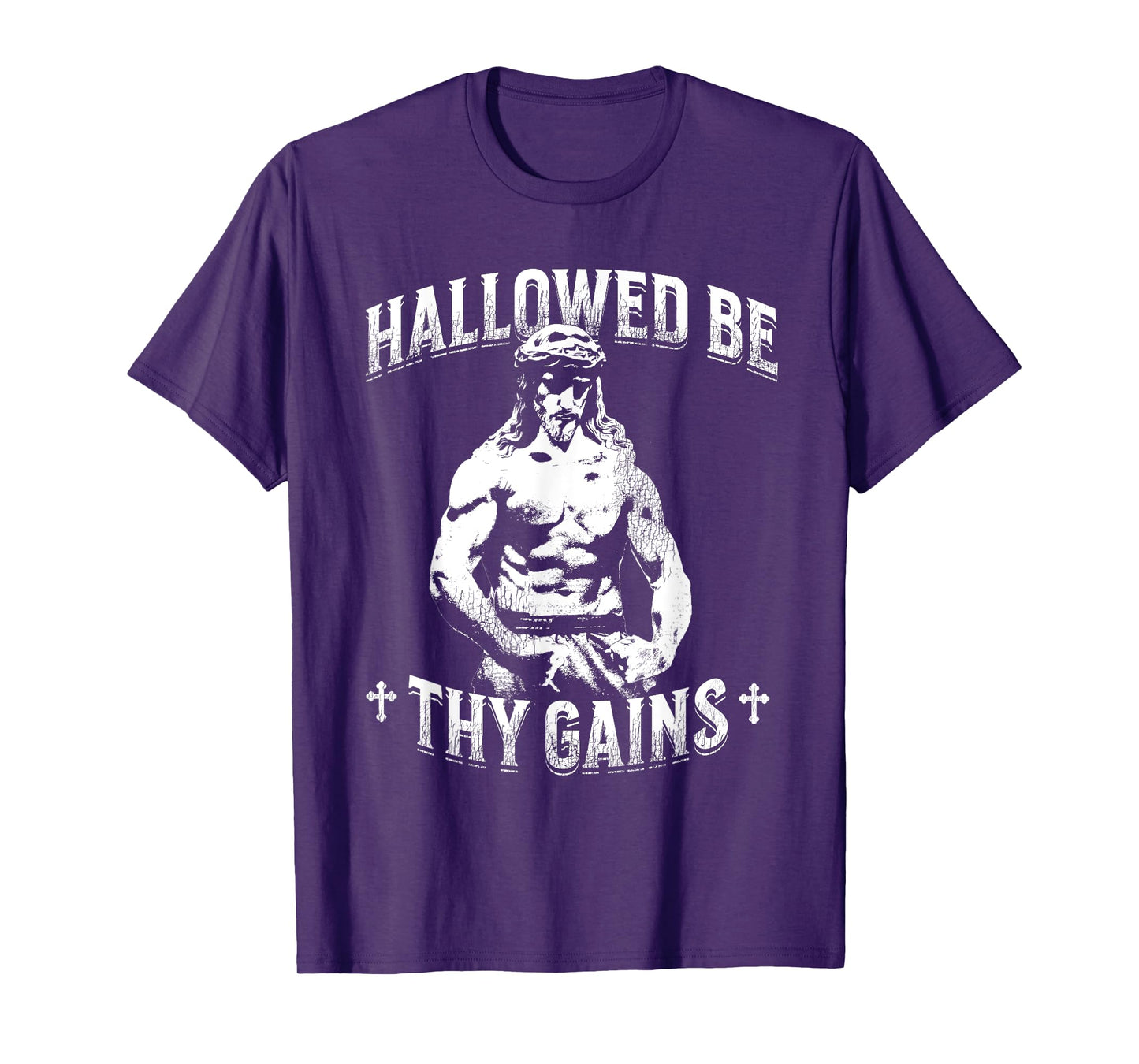 Funny Hallowed Be Thy Gains Fitness Vintage Jesus T-Shirt