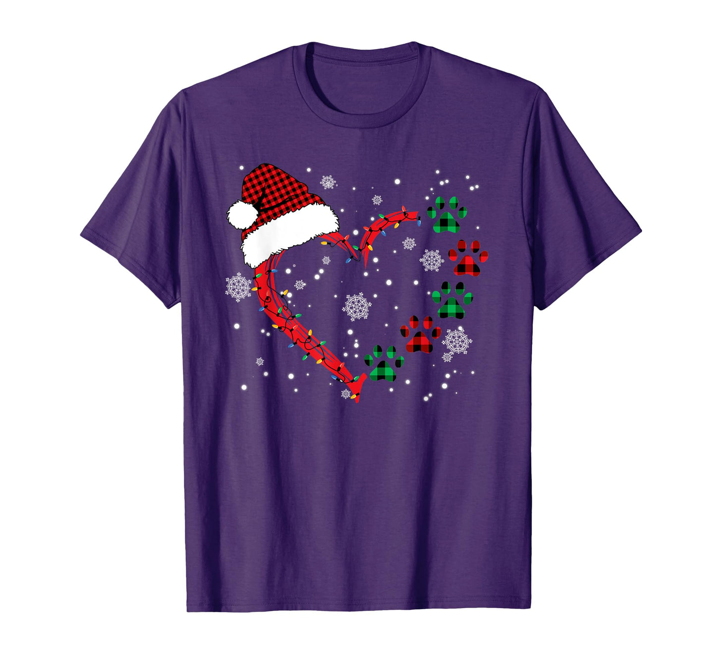 Dog Paw Heart Santa Hat Christmas Animal Lover Women T-Shirt