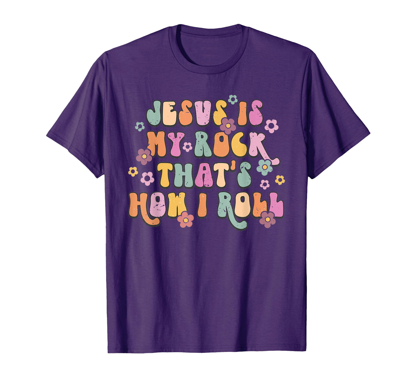 Leopard Jesus Is My Rock And That Is How I Roll Retro Groovy T-Shirt