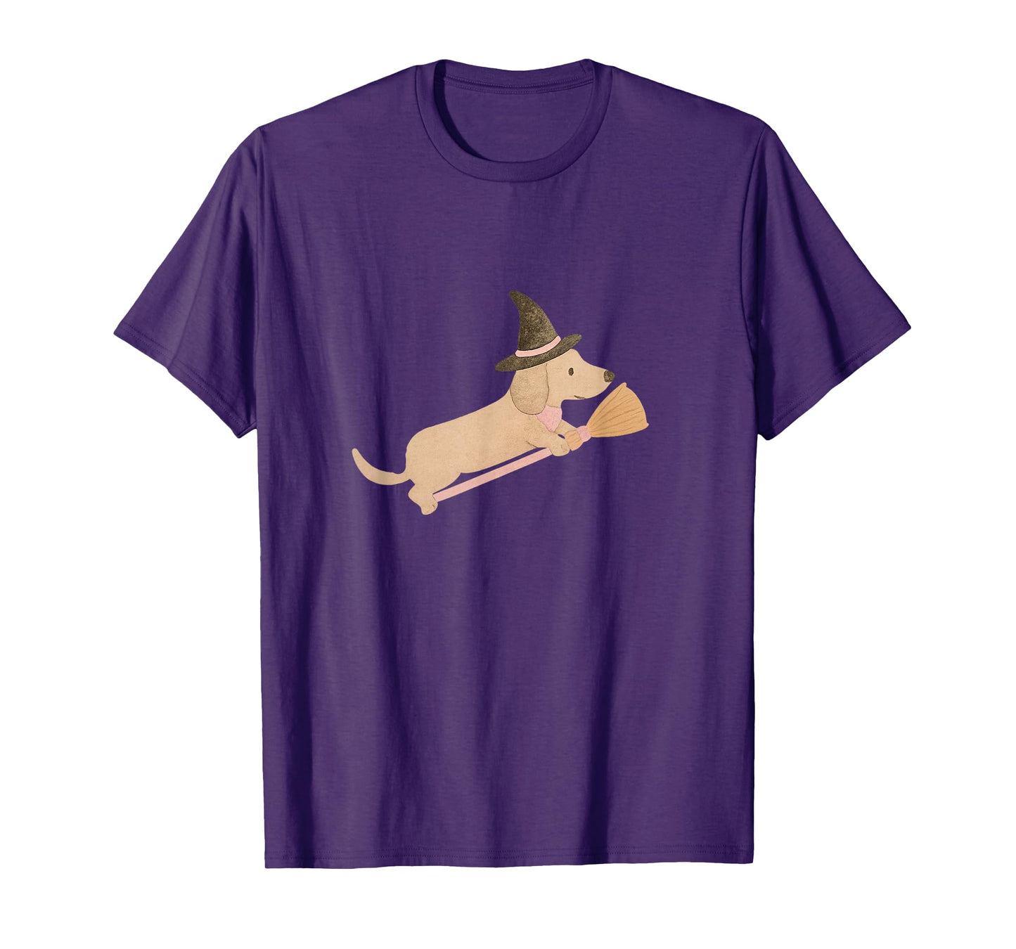 Pink Halloween Dachshund Flying Witch T-Shirt