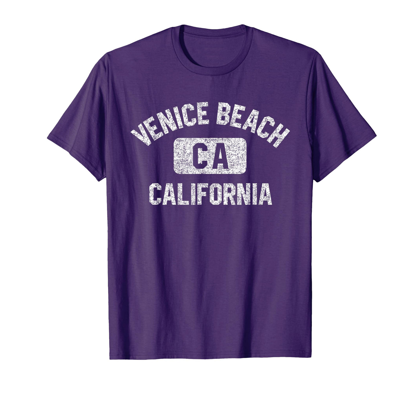Venice Beach California Gym Style Distressed White Print T-Shirt