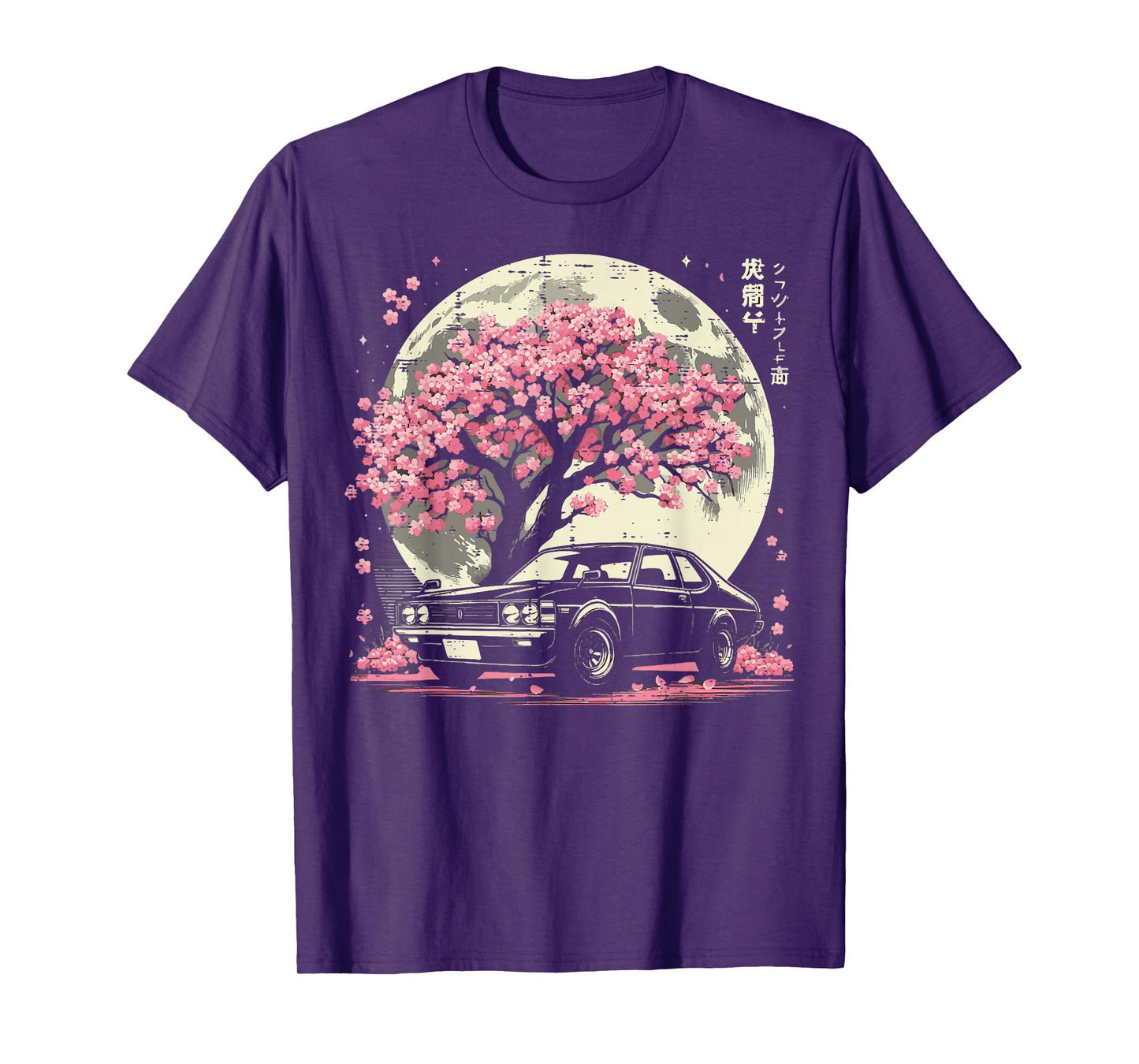 Black Car Japanese Cherry Blossom Sakura Tree Women Kids Men T-Shirt
